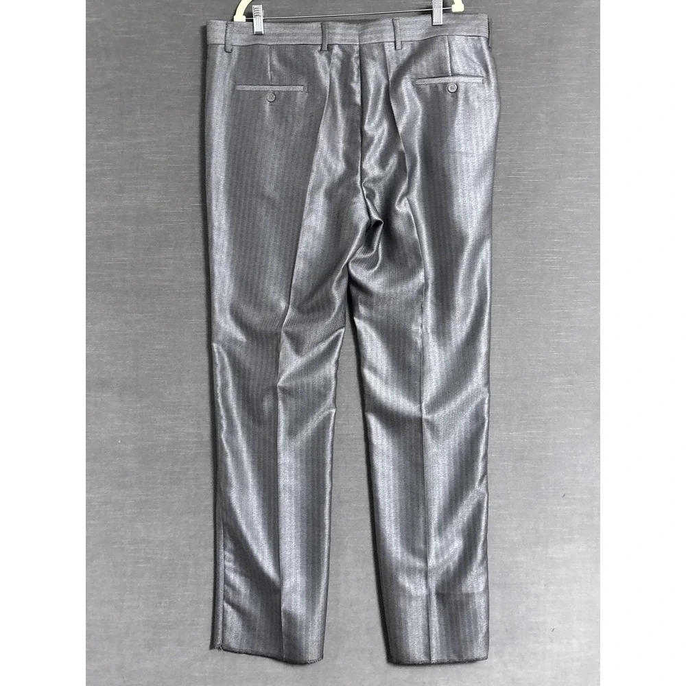 Tessori Suit 44L 43x36 Silver Herringbone 3 Piece Handmade Custom Italy Tall